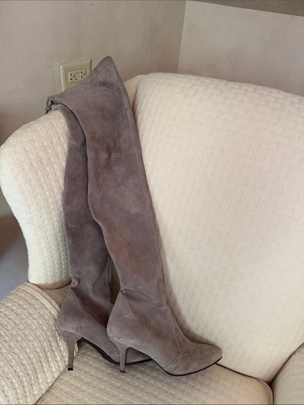 Stuart Weitzman Over-the-Knee Suede Boots in Taupe